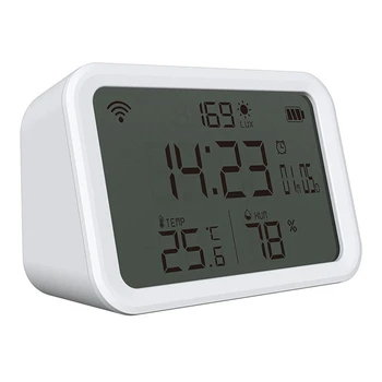 белый 4 в 1 Tuya Smart Wifi Температура Влажность Датчик освещенности Термометр Гигрометр Датчик с дисплеем