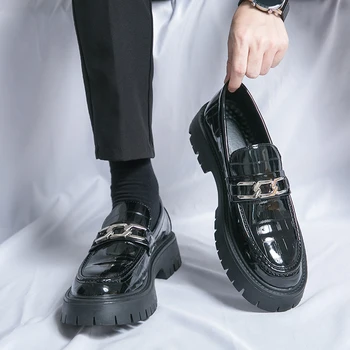 британский стиль мужская мода лакированная кожа туфли слипоны для вождения оксфорды обувь летние дышащие лоферы обувь на платформе zapatos