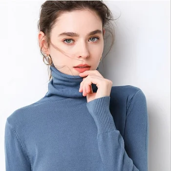 водолазка женский свитер теплый зимний твердый корейский стрейч тонкий женские джемперы кашемир черный свитер пуловер Femme Базовый трикотаж