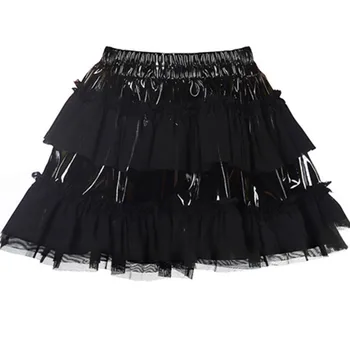 готический панк сетка пэчворк PU кожа мини-юбка женская плиссированная юбка с высокой талией wetlook латексные юбки плюс размер S-2XL