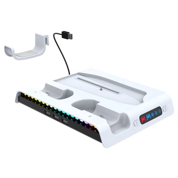 для консоли PS5slim Комплект охлаждающей док-станции с 3-скоростной скоростью ветра Держатель геймпада PS5 Комплект вешалки для гарнитуры с RGB-подсветкой