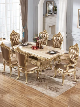 европейский мраморный обеденный стол прямоугольный обеденный стол вилла стул роскошный золотой стол для шампанского