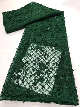 зеленый 3D африканские пайетки Кружевная ткань 2023 Высококачественная французская кружевная ткань из тюля Нигерийская кружевная ткань для вечернего платья KHD23204