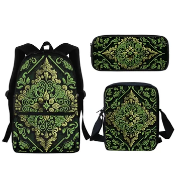 зеленый западный узор мода студенческий рюкзак креативная геометрия дизайнер назад в школу bookBag обед маленький ранец пенал