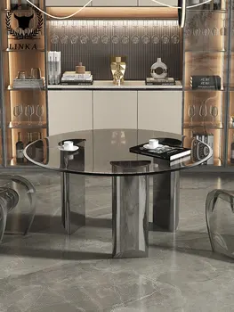 клиновидный круглый стол из закаленного стекла элитный ресторан круглый стол бытовой дизайнер свет роскошный стол стул