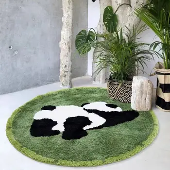 круглый плюшевый ковер панды утолщенный зеленый милый мультяшный кролик спальня прикроватные ковры дом гостиная диван журнальный столик коврик