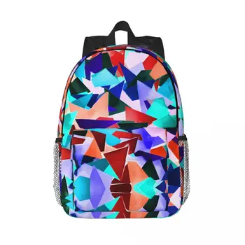 кубистский красочный рюкзак с треугольниками для женщин, мужчин, студентов, студентов, студентов, студентов, подходит для 15-дюймовых сумок для ноутбуков