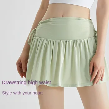 летняя юбка для йоги поддельная спортивная юбка из двух частей с антибликовым покрытием на шнурке плиссированная спортивная юбка из ледяного шелка классная теннисная юбка спортивная юбка юбка для спортзала
