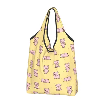 многоразовые милые розовые свиньи Сумки для покупок для продуктов Складные сумки для продуктов Моющиеся прочные большие сумки