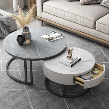 мраморный круглый журнальный столик гостиная роскошный современный журнальный столик черный пол дизайнер mesa de centro мебель WSW35XP