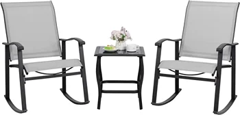  набор из 3 предметов, уличная мебель со стульями-качалками и стеклянным журнальным столиком из 3 шт., балкон, светло-серый