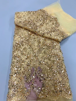 нигерийская роскошная вышивка пайетками тюль кружевная ткань 2024 африканская тяжелая кружевная ткань ручной работы из бисера для свадебного платья