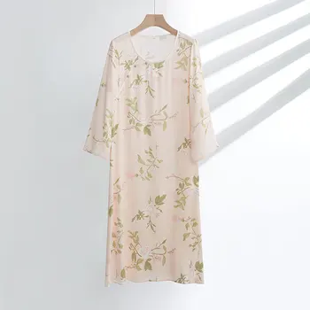 ночная рубашка Женская рубашка с принтом Пижамы с круглым вырезом Халат Халат Халат Повседневная летняя одежда для сна Домашняя одежда