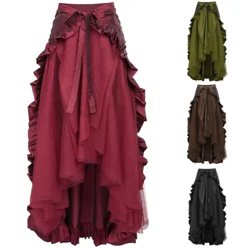 панк стиль викторианская готическая средневековая юбка коричневый асимметричный тюль длинные юбки костюм для вечеринки на хэллоуин длинная готическая пиратская юбка