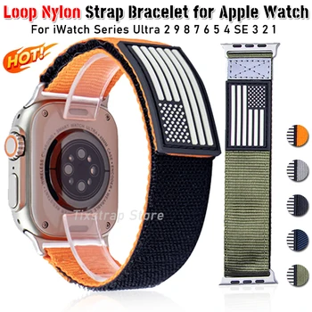 петлевый нейлоновый ремешок для Apple Watch Ultra 2 49 мм 45 мм 44 мм 42 мм 38 мм 40 мм 41 мм Браслет для iWatch Series 9 8 7 6 5 4 SE 2 1 Ремень