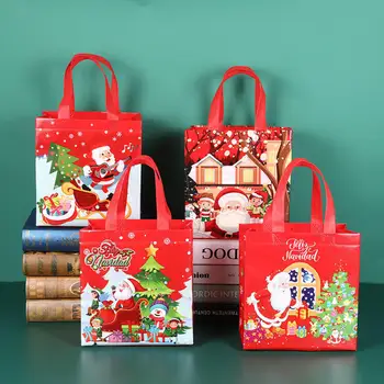 печать Рождественский подарочный пакет Рождественская нетканая сумка Симпатичная сумка Санта-Снеговик Рождественская новогодняя вечеринка Декор Подарочная упаковка Сумка