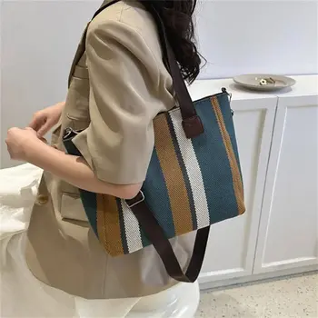  полосатая сумка через плечо новая мода женщины холщ слинг сумки шоппер сумки корейский стиль квадратная сумка через плечо