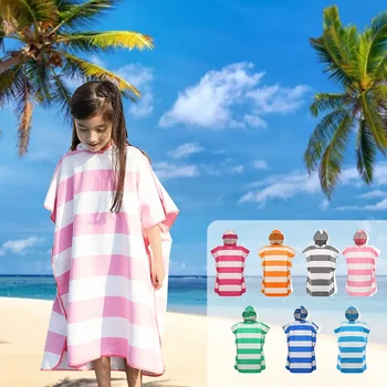  полосатое пляжное полотенце из микрофибры с принтом, детский пеленальный халат, пончо, легкий быстросохнущий халат с капюшоном для пловцов на пляже для серфинга