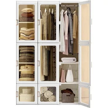  портативный шкаф органайзер для хранения одежды, прозрачные дверные панели, подходит для гостиной, спальни