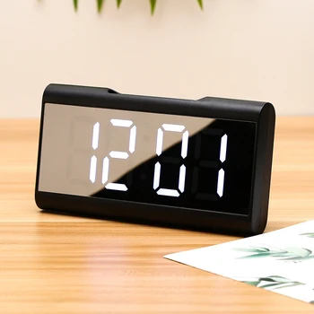  светодиодный будильник цифровые настольные часы электронный изогнутый экран зеркало спальня домашний декор температура часы с функцией повтора