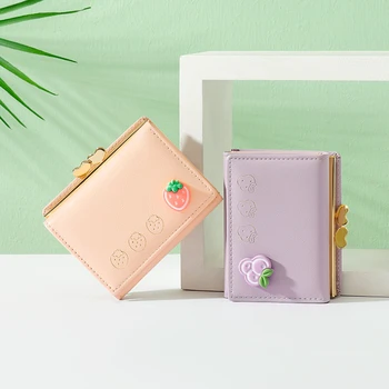  симпатичный маленький кожаный карманный кошелек для женщин с фруктовым принтом двустворчатый кошелек для монет женский мини-короткий кошелек держатели для денежных карт клатч