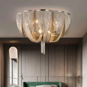 современный роскошный декор интерьера отеля алюминиевая цепь потолочный светильник элегантный лофт гостиная дизайнерское освещение