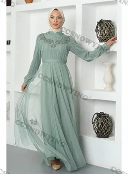 тюль аппликации мусульманские вечерние платья с длинным рукавом и высоким воротником исламское вечернее платье женское хиджаб арабские халаты de soirée