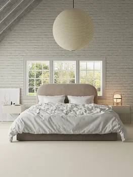 французский кремовый стиль минималистичный / буковая деревянная доска кровать с заподлицо с краем кровати кошачья царапина ткань технология