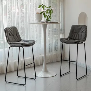  черный стильный барный стул для отдыха Современная простая спинка Кожаный металлический скандинавский стул Дизайнер Удобная мебель Taburete Alto